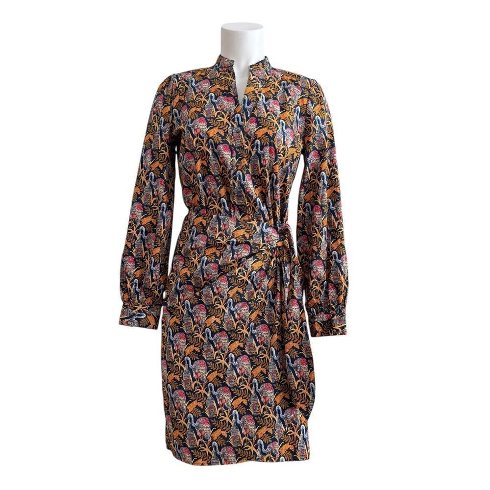 J.McLaughlin Brown, Navy, and Gold Isolde Faux Wrap Dress